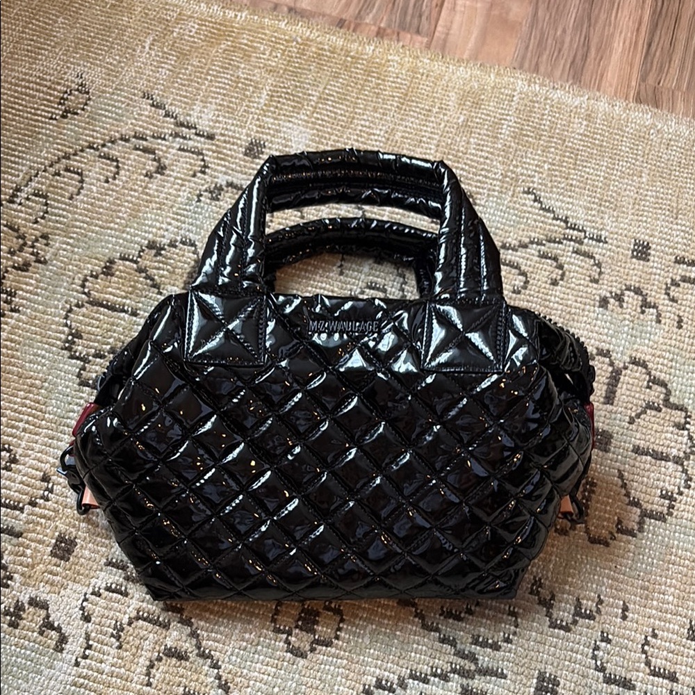 MZ Wallace Black Quilted Satchel with Elegant Glossy Finish